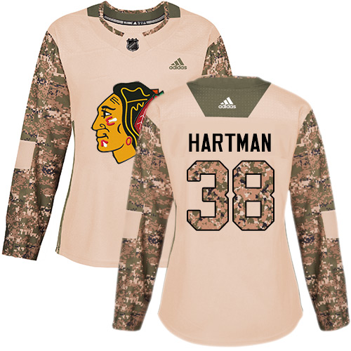 Adidas Blackhawks #38 Ryan Hartman Camo Authentic Veterans Day Women's Stitched NHL Jersey